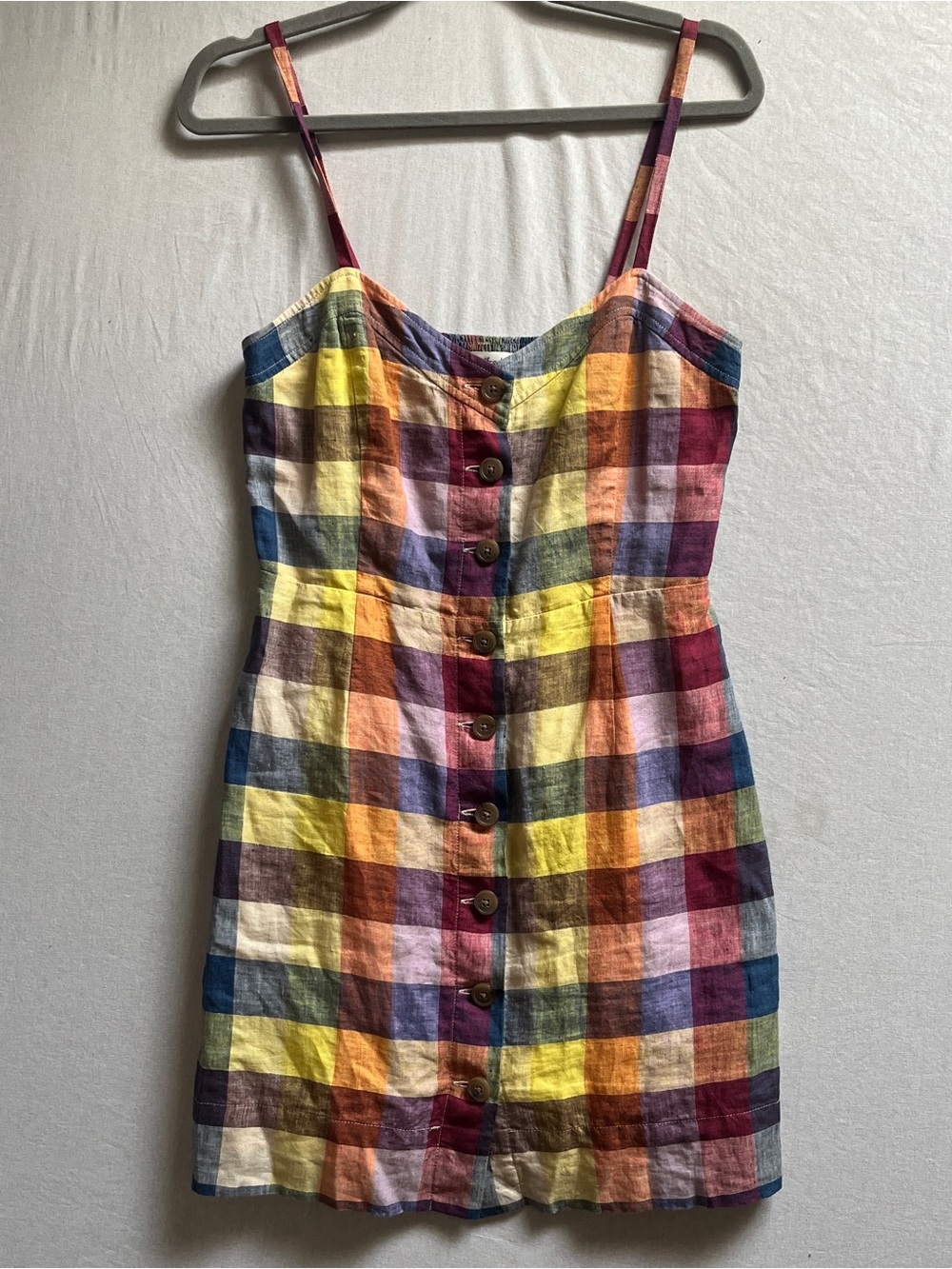 Wilfred Aritzia Ducharme 100% Linen Plaid Button Front Sundress 4